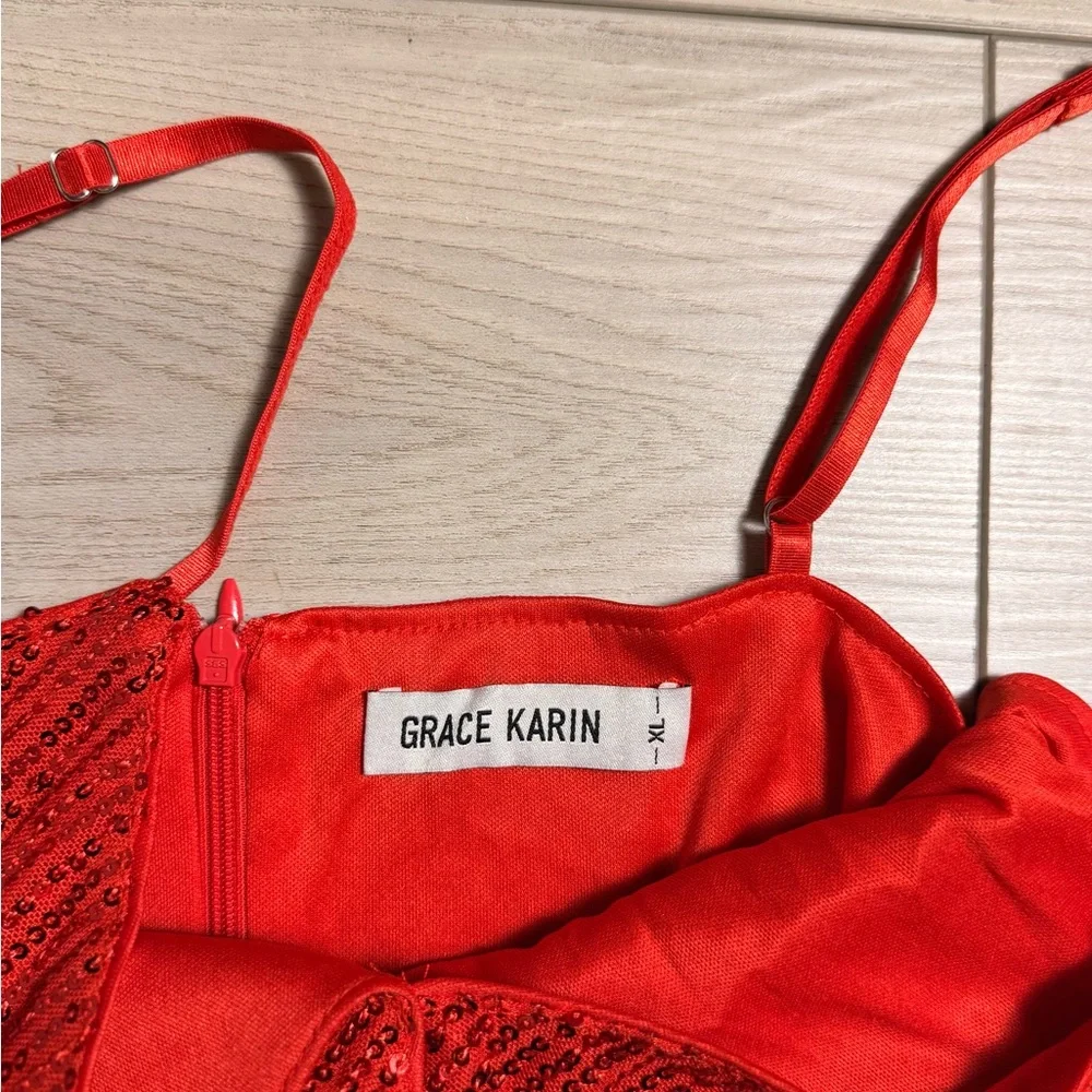 Grace Karin Red Sequin Wrap Cocktail Dress XL Holiday Party Ruffle Mini - Picture 4 of 7